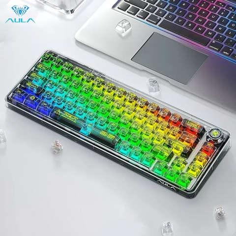 Bàn Phím Cơ Không Dây AULA F68 RGB 3 Mode, Hot Swap, Gasket Mount, Có Núm Vặn