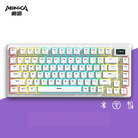 Bàn phím cơ Monka 3075 V2 Pro Màn hình Mạch Xuôi 3 chế độ kết nối Hotswap RGB