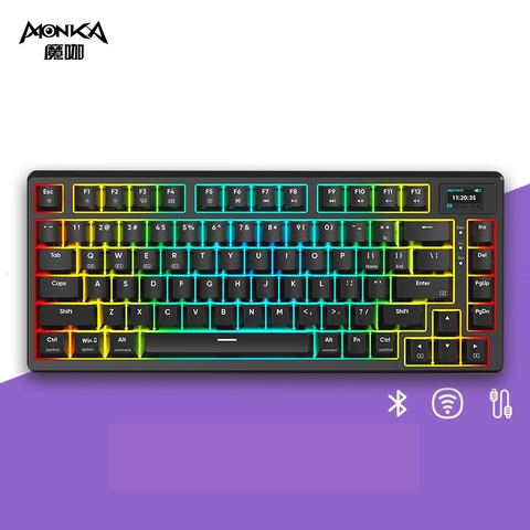 Bàn phím cơ Monka 3075 V2 Pro Màn hình Mạch Xuôi 3 chế độ kết nối Hotswap RGB