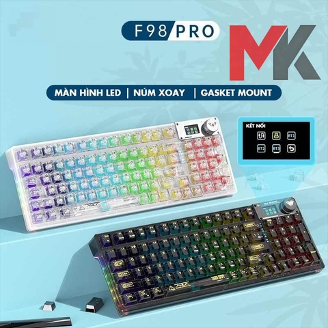 Bàn Phím Cơ Aula F98 Pro - Màn Hình LED Tùy Chỉnh, LED RGB, Vỏ Trong Suốt, 3 Chế Độ Kết Nối | MKShop