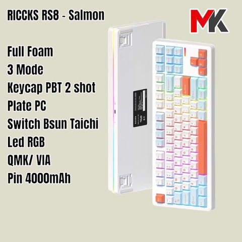 Bàn Phím Cơ Riccks RS8 LED Viền - 3 Chế Độ, Keymap Via, Hotswap RGB | MKShop