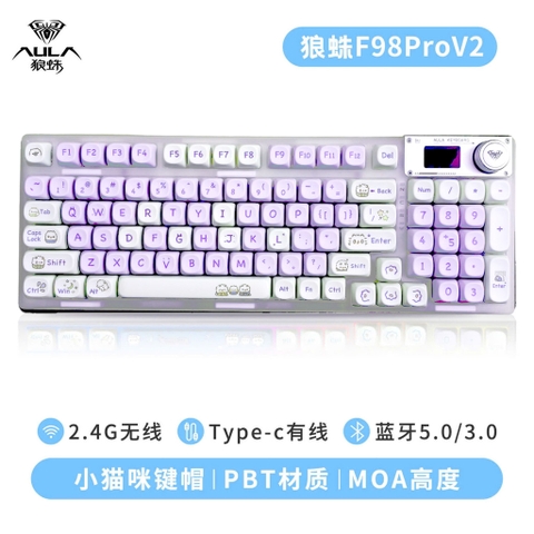 Bàn Phím Cơ Aula F98 Pro V2 - 95 Phím, 3 Chế Độ Kết Nối, LED RGB, Silent Switch | MKShop