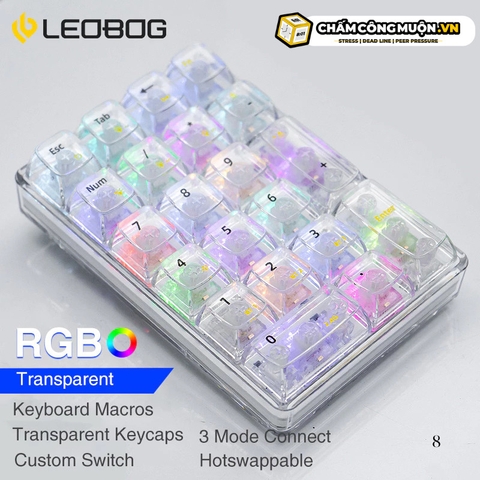 Leobog K21 Bluetooth NumPad | 3 chế độ kết nối | phím cơ Numpad 21 phím trong suốt | MKShop