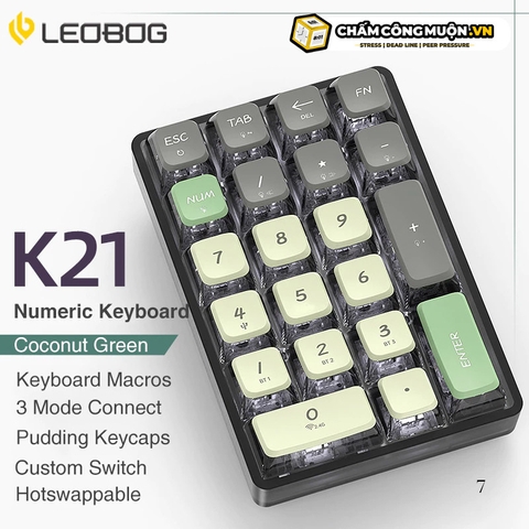 Leobog K21 Bluetooth NumPad | 3 chế độ kết nối | phím cơ Numpad 21 phím trong suốt | MKShop