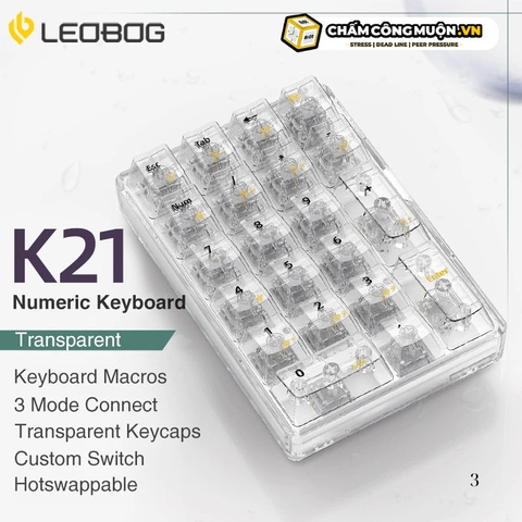 Leobog K21 Bluetooth NumPad | 3 chế độ kết nối | phím cơ Numpad 21 phím trong suốt | MKShop