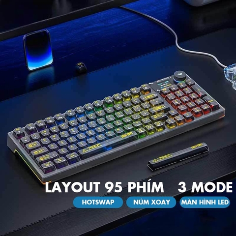 Bàn phím cơ Aula F98 Pro Màn hình led tùy chỉnh led RGB vỏ trong suốt 3 mode kết nối