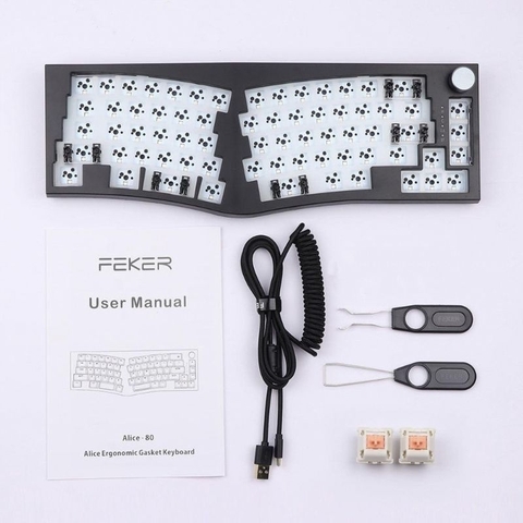 Kit bàn phím cơ Feker Alice 80 | 3 Modes | Keymap VIA | Mạch Xuôi Gasket RGB Hotswap Núm Xoay Pin 8k