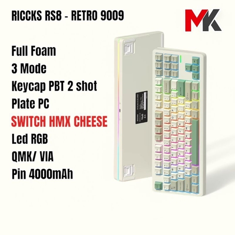 Bàn Phím Cơ Riccks RS8 LED Viền - 3 Chế Độ, Keymap Via, Hotswap RGB | MKShop