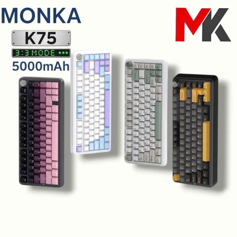 Bàn Phím Cơ Monka K75 – 3 Mode, Gasket Mount, Hotswap, Núm Xoay Kim Loại, LED RGB, 5000mAh | MKShop