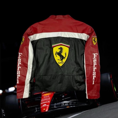 Ferrari Red Black Jacket Leather