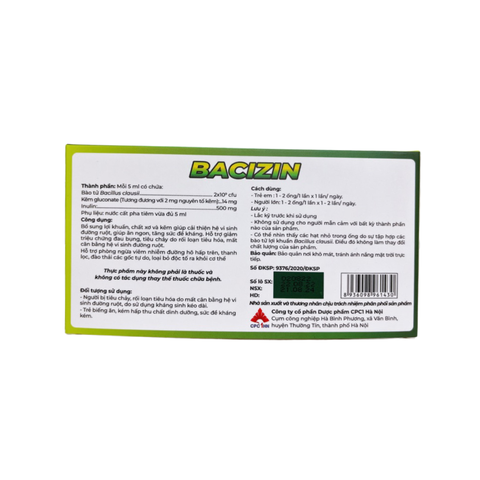 Men vi sinh BACIZIN [Hộp 10 ống 5ml] Bổ sung lợi khuẩn, kẽm và chất xơ giúp trẻ ăn ngon, tăng đề kháng