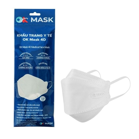 Khẩu trang OK Mask 4D 3 lớp (Xanh,Kem,Trắng)