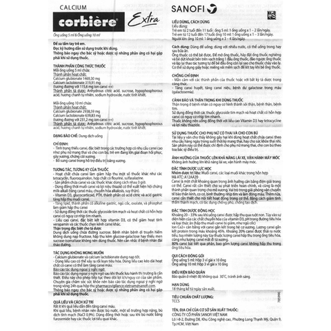 Dung dịch uống Calcium Corbiere KIDS EXTRA 5ML [ 3vỉ gài x10 ống 5ml ] Bổ sung canxi cho trẻ em và người lớn thiếu hụt canxi