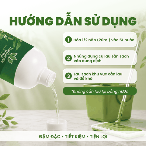 Nước Lau Sàn Thiên Nhiên Thảo Mộc EcoTherapy 1L – Tinh Dầu Tràm, Sả, Hương Thảo, Quế – Làm Sạch Khử Mùi