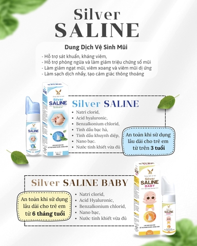 Dung dịch vệ sinh mũi Silver SALINE Baby [Chai xịt 70ml] An toàn cho trẻ từ 6 tháng tuổi