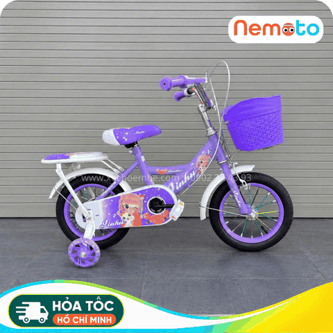 Xe Đạp Bé Gái Jin 12, 14, 16 Inch Có Giỏ Và Bánh Phụ