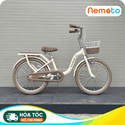 Xe Đạp Trẻ Em Xaming  C1 màu be bé trai - Size 18-20 Inch Có Giỏ Và Chân Chống