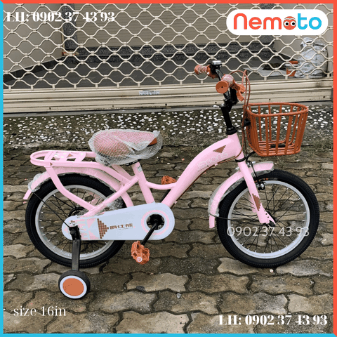 Xe Đạp Bé Gái Sườn Liền Hồng Phấn Size 16 - Mã JAY