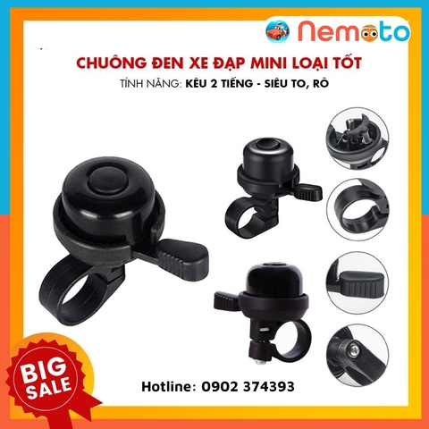 Chuông xe đạp đen mini cao cấp - Kêu 2 tiếng to và rõ