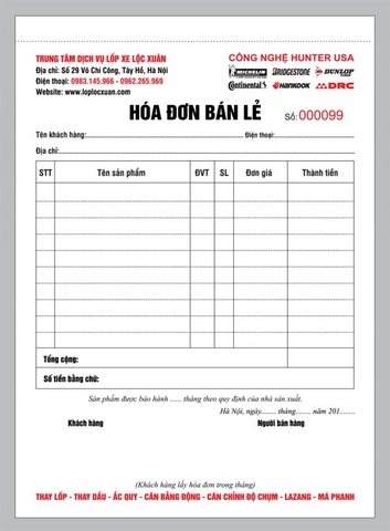In hóa đơn bán lẻ - Retail bill book