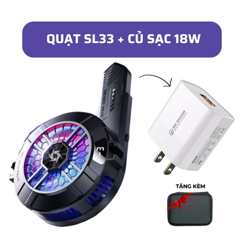 Quạt tản nhiệt SL33 + Củ Sạc 18W  Tặng Hộp Da
