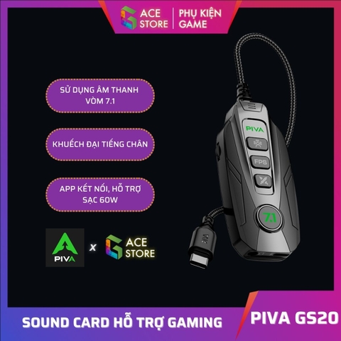 PIVA GS20 Sound Card Gaming – Hỗ Trợ Livestream, Tùy Chỉnh EQ, PD 60W Sạc Nhanh, Kết Nối PC & Điện Thoại