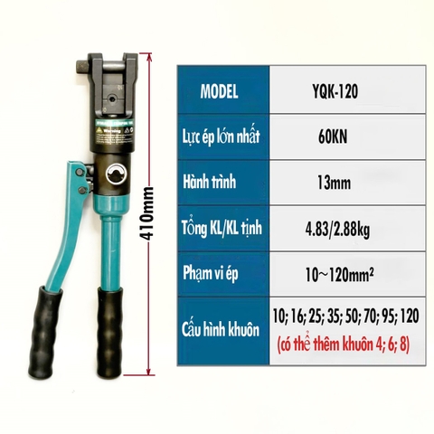 Kìm ép cos thủy lực 10-120mm2 QIATI YQK-120