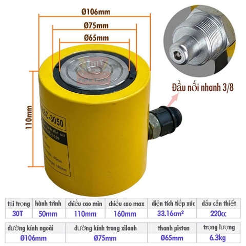Kích thủy lực tầm trugn RSC hành trình 50mm