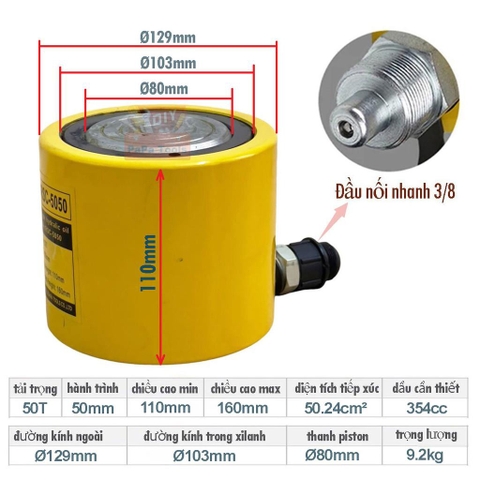 Kích thủy lực tầm trugn RSC hành trình 50mm