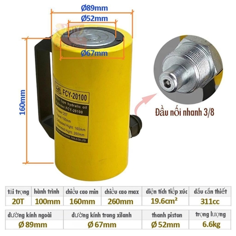 Kích thủy lực 20 tấn TAD FCY-20100 -Kích 20 tấn hành trình 200mm