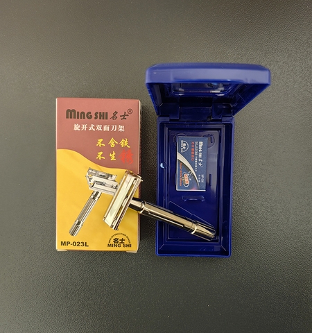 Bàn cạo râu cổ điển Ming shi 023L (hộp + lưỡi cạo)