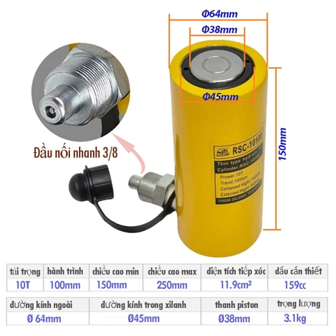Kích thủy lực 10 tấn 100mm RSC-10100