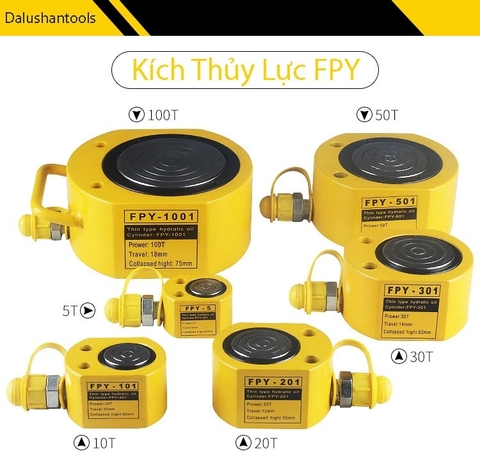 Kích thủy lực lùn FPY-501, tải trọng 50 tấn thân mỏng 71mm, hành trình 18mm