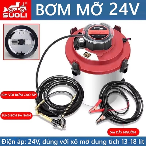 Máy bơm mỡ điện 24V Suoli SL-KLR-24V, gắn xô mỡ