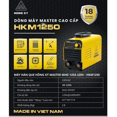 Máy hàn que mini Hồng Ký HK M1250, máy hàn gia đình, hàn quảng cáo que 2.5 liên tục