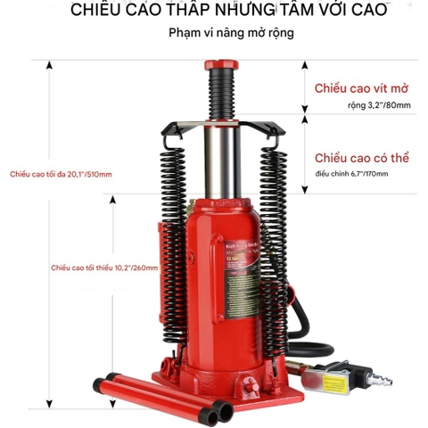 Con đội thủy lực Khí Nén 12 Tấn nâng Từ 26–51cm