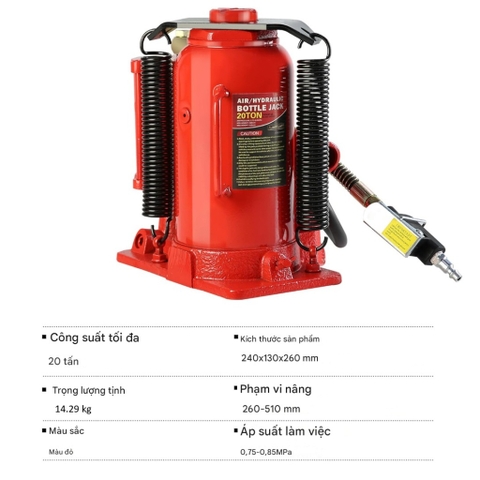 Con đội thủy lực Khí Nén 12 Tấn nâng Từ 25–51cm