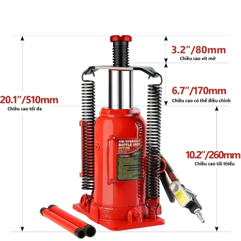 Con đội thủy lực Khí Nén 12 Tấn nâng Từ 25–51cm