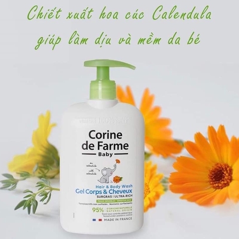 Sữa tắm gội cho bé Corine de Farme 500ml thành phần từ thiên nhiên dịu nhẹ an toàn chính hãng Pháp