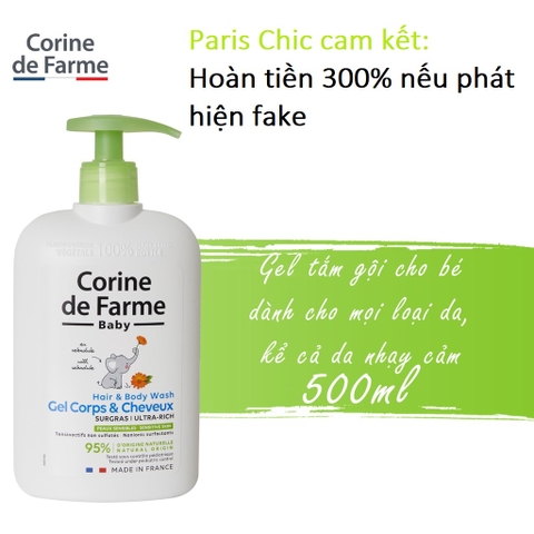 Sữa tắm gội cho bé Corine de Farme 500ml thành phần từ thiên nhiên dịu nhẹ an toàn chính hãng Pháp