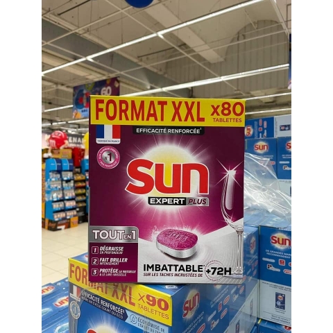 Viên rửa bát Sun hiệu quả lành tính chính hãng Pháp All in 1 (đã gồm muối, bóng + vệ sinh máy)