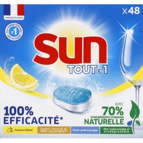 Viên rửa bát Sun hiệu quả lành tính chính hãng Pháp All in 1 (đã gồm muối, bóng + vệ sinh máy)