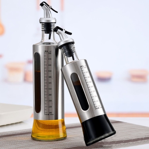 Bình thủy tinh thân bọc inox kèm đầu chiết dầu mắm cao cấp 500ml