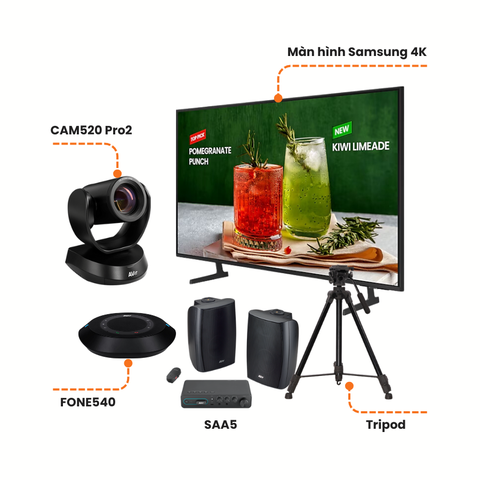Gói giải pháp phòng họp vừa: CAM520 Pro2 + FONE540+ Màn hình Samsung + AVer SAA5 + Chân tripod