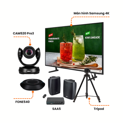 Gói giải pháp phòng họp vừa: CAM520 Pro3 + FONE540+ Màn hình Samsung + AVer SAA5 + Chân tripod