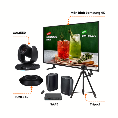 Gói giải pháp phòng họp vừa: CAM550 + FONE540+ Màn hình Samsung + AVer SAA5 + Chân tripod