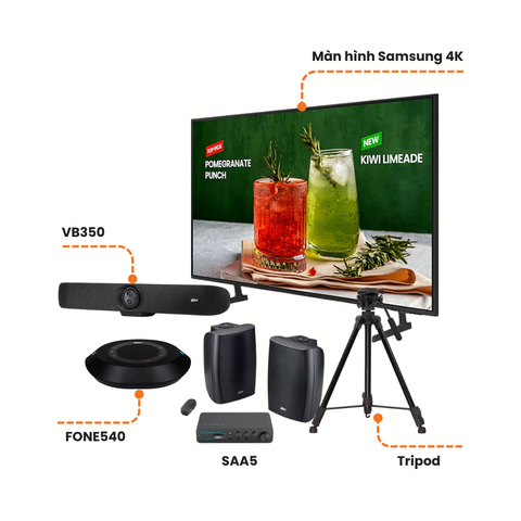 Gói giải pháp phòng họp vừa: AVer VB350 + FONE540 + Màn hình Samsung + AVer SAA5 + Chân tripod