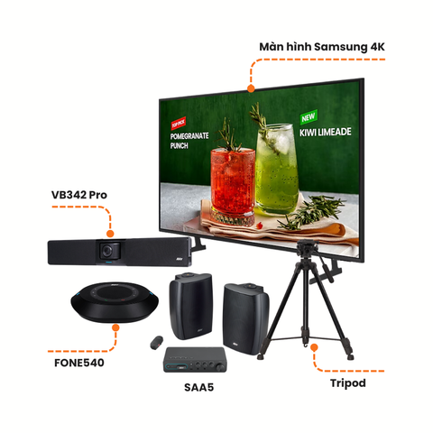 Gói giải pháp phòng họp vừa: AVer VB342 Pro + FONE540+ Màn hình Samsung + AVer SAA5 + Chân tripod