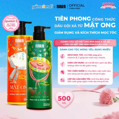 Bộ Đôi Gội Xả Mật Ong NARA 500ML Hỗ Trợ Mọc Tóc, Phục Hồi Hư Tổn Và Cải Thiện Tình Trạng Gàu Ngứa