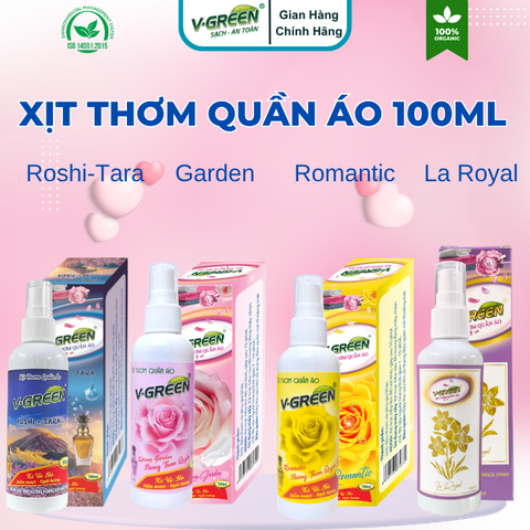 Xả Vải khô/ Xịt Thơm Quần Áo hương Garden, Romantic, Roshi-Tara, La Royal 100ml